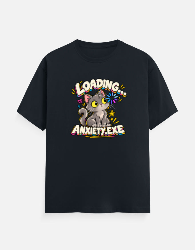 Anxiety.exe cat tee, navy, front