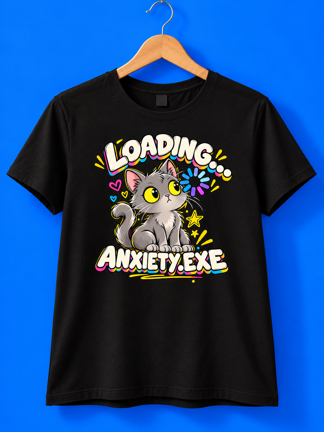 Anxiety.exe cat tee on a hanger