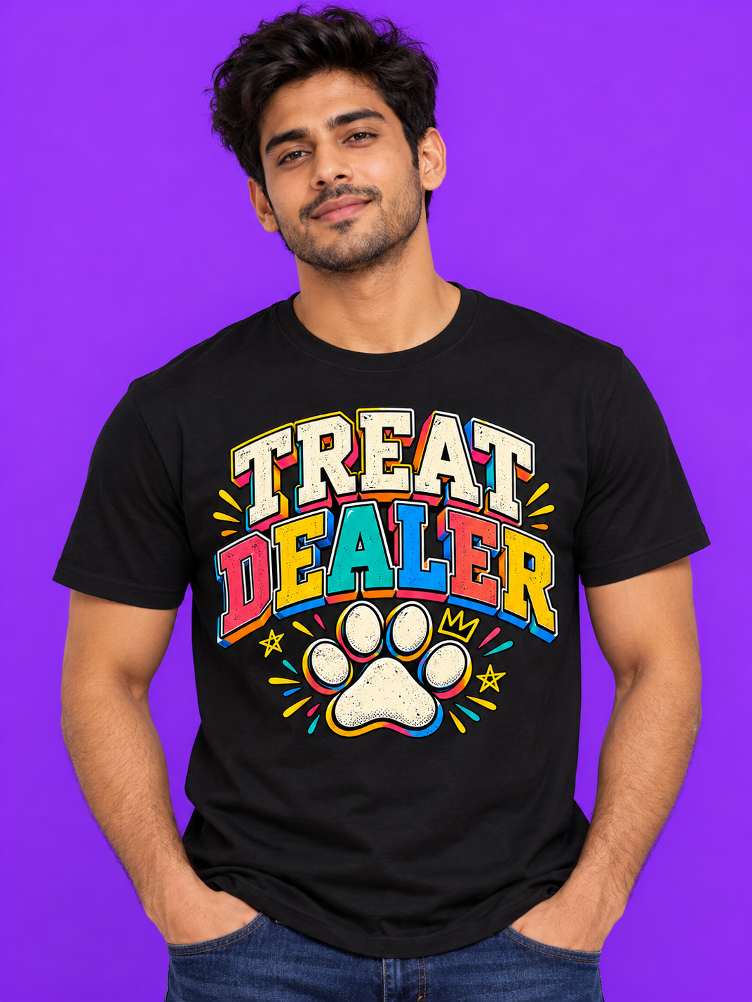 Treat Dealer tee, black, front view